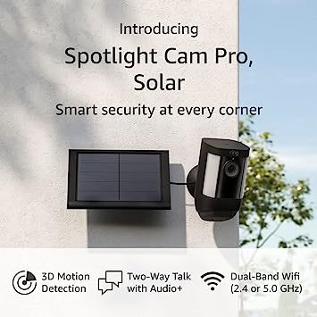 Introducing Ring Spotlight Cam Pro, Solar | 3D Motion Detection, Two-Way Talk with Audio , and Dual-Band Wifi (2022 release) - Black