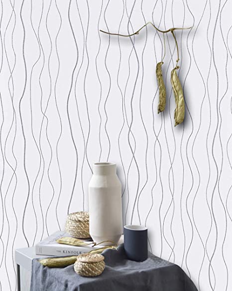 Thicken White Peel and Stick Wallpaper Stick and Peel Self Adhesive Wallpaper Removable Wallpaper White Contact Paper Silver Stripe Contact Paper Shelf Drawer Liner Wall Covering 17.7"x78,7"