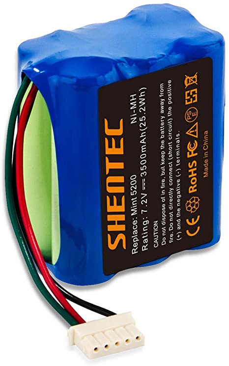 Shentec 7.2V 3500mAh Replacement Battery Compatible with iRobot Mint 5200 Braava 380 380T Mint 5200 5200B 5200C Floor Mopping Robots Ni-MH