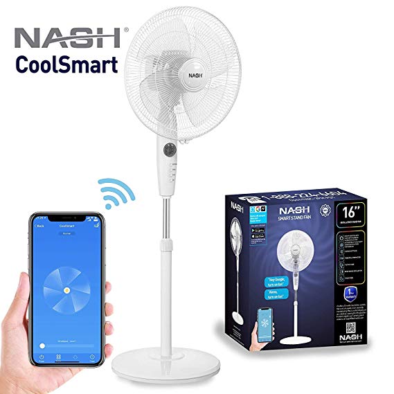 Smart WiFi Pedestal Fan 16-Inch, Compatible with Alexa & Google Home Voice Control, APP, Oscillation, Automation, NASH PF-1 CoolSmart