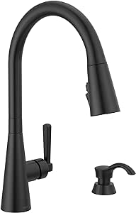 Delta Faucet Boyd Kitchen Faucet with Soap Dispenser, Kitchen Faucets with Pull Down Sprayer Black, Kitchen Sink Faucet with Magnetic Docking Spray Head, Matte Black 19893Z-BLSD-DST