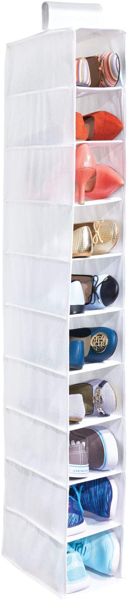 InterDesign Fabric Hanging Closet Storage Organizer, Shelves for Shoes, Children's Clothing, Blankets, Toys, Accessories 6" x 11.75" x 50" White