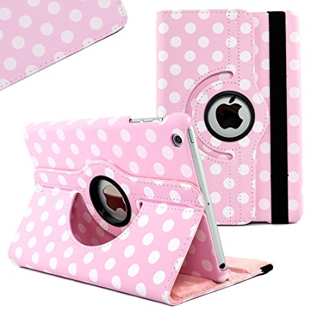 Fogeek Case for iPad Mini,Lovely Polka Dots Pattern 360 Rotating Swivel Stand Leather Case Cover for iPad Mini / Mini 2 / Mini 3 with Auto Sleep/Wake Function (Pink)