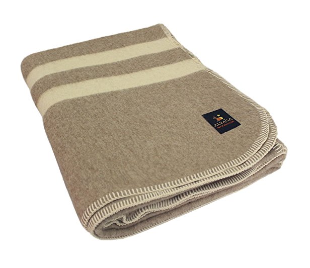 Thick Alpaca Wool Blanket (Twin, Beige - Ivory Stripes)