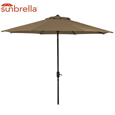 New 9' Wide Sunbrella 9 Ft Fade Resistant Sunbrella Patio Aluminum Umbrella with Auto Tilt Crank Sunbrella Fabric Umbrella Canopy (9' Crank & Tilt, Sunbrella Sesame)