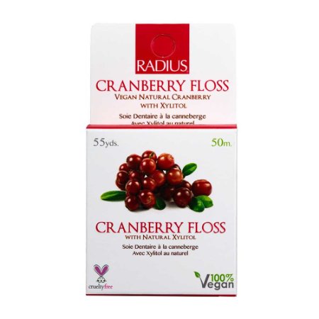 RADIUS Vegan Xylitol Antibacterial Cranberry Floss, 55-Yards (Pack of 6)