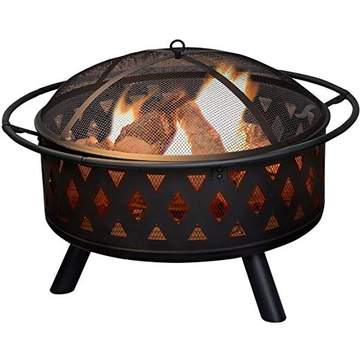 PURE GARDEN 32 INCH ROUND CROSSWEAVE FIRE PIT w/ COVER-BLACK