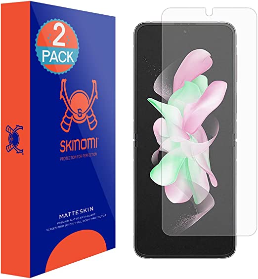 Skinomi Matte Screen Protector Compatible with Samsung Galaxy Z Flip 4 (2-Pack) Anti-Glare Matte Skin TPU Anti-Bubble Film