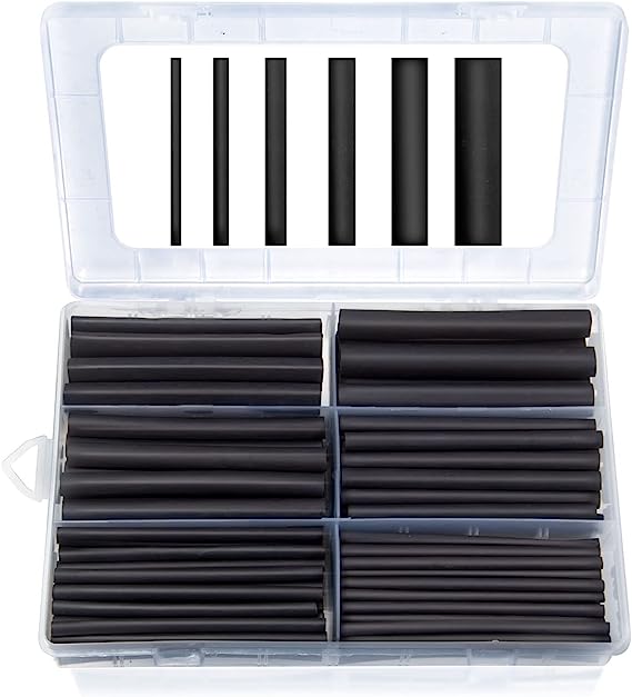 180 PCS 3:1 Dual Wall Adhesive Heat Shrink Tubing kit, 6 Sizes(DIA): 1/2", 3/8", 1/4", 3/16", 1/8", 3/32", Marine Wire Cable Sleeve Tube Assortment with Storage Case for DYI by MILAPEAK (Black)