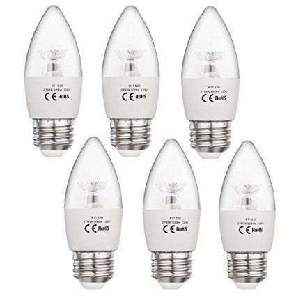 CPLA LED Chandelier Bulbs, 60W Equivalent, 2700K Warm White LED Candelabra Light Bulbs with Medium Screw Base (E26), Decorative Candle Light Bulbs for Ceiling Fan Chandelier , Pack of 6