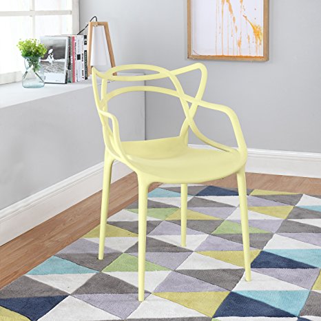 Divano Roma Furniture Modern Set of 2 Hollow-Out Abstract Pattern Chair (Yellow)