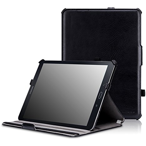 MoKo Tab S2 9.7 Case - Slim-Fit Multi-angle Folio Cover Case for Samsung Galaxy Tab S2 9.7 Android 5.0 2015 Version, Genuine Leather BLACK (With Auto Wake / Sleep and Stylus Pen Loop)