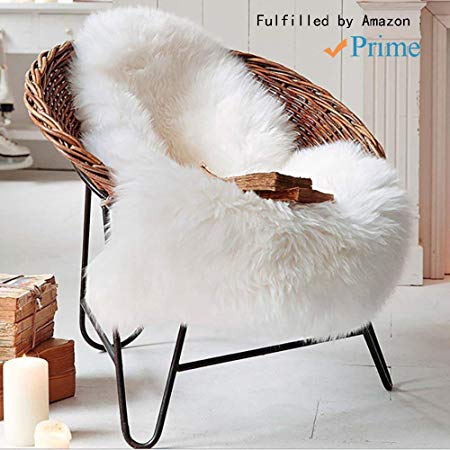 Tongfushop Faux Fur Sheepskin Style Rug 60 x 90 cm Fluffy Area Rugs Anti-Skid Yoga Carpet For Living Room Bedroom Sofa Floor Rugs (White, 60 x 90 cm)