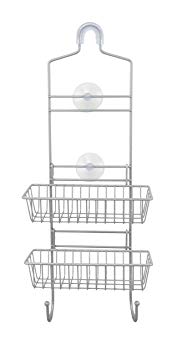 Slim Reversible Bath And Shower Caddy by LDR With Two Lightweight Easy Adjustable Basket Organizers For Storage Over Stall Door or Hanging From Shower Head, Durable Rust Resistant Satin Nickel Finish