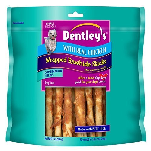 Dentley's?Chicken Small Wrapped Rawhide Stick Dog Treat - 40 Count by Dentley's