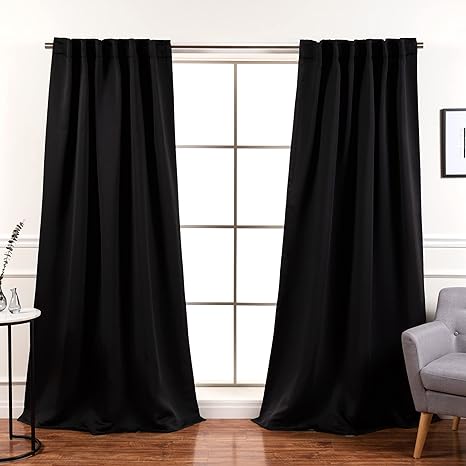 Best Home Fashion Premium Blackout Curtain Panels - Solid Thermal Insulated Window Treatment Blackout Drapes for Bedroom - Back Tab & Rod Pocket – Black - 52" W x 126" L - (Set of 2 Panels)