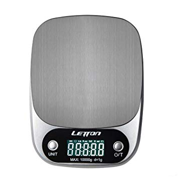 LETTON Digital Kitchen Scale Multifunction Food Scale, 22 lb 10 kg Stainless Steel (Batteries Included Silver)