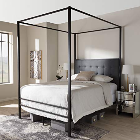 Baxton Studio Contemporary Canopy Queen Bed in Black Finish