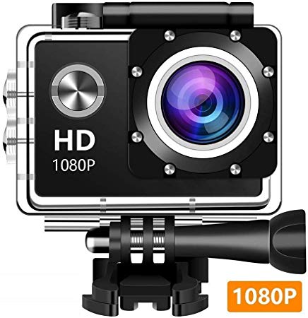 Amuoc 12MP 1080P 2 Inch LCD Screen, Waterproof Sports Cam 140 Degree Wide Angle Lens, 30m Sport Camera DV Camcorder with 10 Accessories