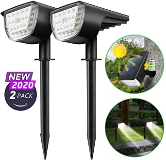 Solar Spot Lights Outdoor, 2-in-1 Solar Spotlights Outdoor 32 LED Wireless Auto On/Off Solar Powered Wall Lights Waterproof 3 Modes Solar Landscape Lights for Path Garden Driveway Patio, 2 Pack White