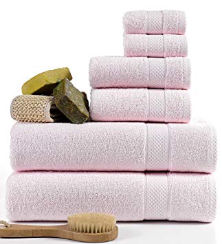 ixirhome Turkish Towel Set 6 Piece,100% Cotton, 2 Bath Towels, 2 Hand Towels and 2 Washcloths, Machine Washable, Hotel Quality, Super Soft and Highly Absorbent by (Light Pink)