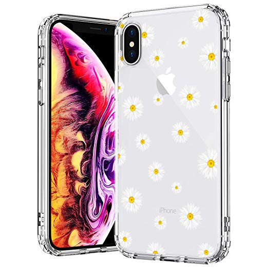 MOSNOVO Case for iPhone Xs/iPhone X, Daisy Floral Flower Pattern Clear Design Printed Plastic Hard with TPU Bumper Protective Case Cover for Apple iPhone X/iPhone Xs