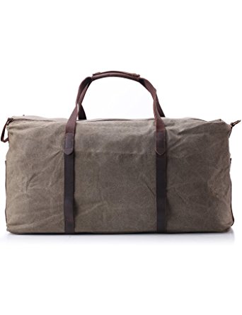 ZEKAR Waxed Canvas Leather Travel Duffel, Weekender Bag, Large for Family Trip