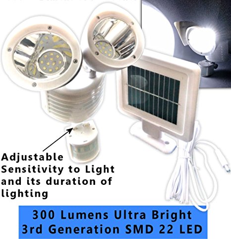 Brilliant & Mo White Solar Motion Sensor Light Outdoor Motion Detector Solar Flood Light 300 Lumens Ultra Bright 3rd Generation SMD 22 LED