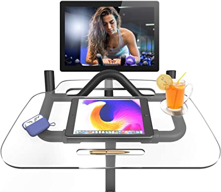 IPOW Spinning Tray for Peloton Upgrade Peloton Desk with Cup/Pen Holder Peloton Laptop Holder for Ride With iPad Tablet Book Drinks Phone Acrylic Peloton Cycle Tray Makes Spinning A Workplace