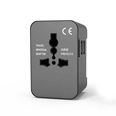 Auxiwa Universal Travel Adapter With Dual 2.1A USB Ports, US UK EU AU Worldwide Wall Adapter, International AC Wall Charger-Black