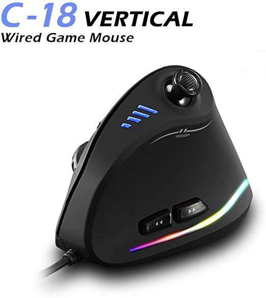 MUXAN Vertical Seesaw Gaming Mouse,10,000 DPI Adjustable (1500-2500-4000-7000-10000DPI) Wired Optical Mouse with High Precision Actuation,11 Programmable Buttons,Customized RBG Marquee Optical Vertical Wiring Mouse Mice for Pro Game Notebook, PC, Laptop, Computer