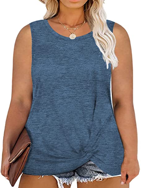 DOLNINE Plus-Size Tank Tops for Women Knotted Summer T Shirts Sleeveless Tees