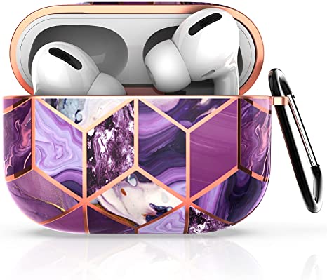 Hasaky Case for AirPods Pro Case Cover, Girls/Woman/Men/Boys Portable ( with Keychain ) Cute Purple Marble Series Hard Shockproof Anti-Scratch Protective Case for Apple AirPods Pro -Purple Marble.