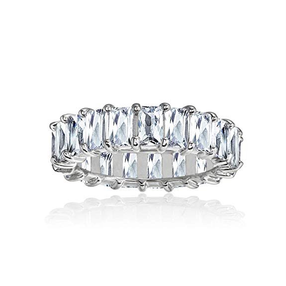 Sterling Silver Cubic Zirconia 5x3mm Baguette-Cut Anniversary Eternity Band Ring