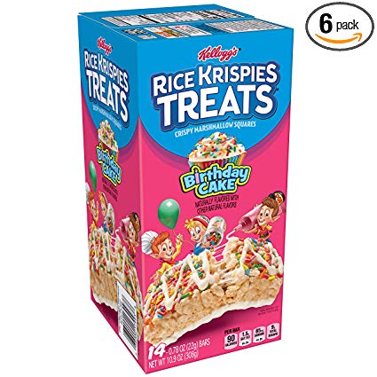 Kellogg's Rice Krispies Treats, Crispy Marshmallow Squares, Birthday Cake, 0.78 oz 14 ct,(Pack of 6)