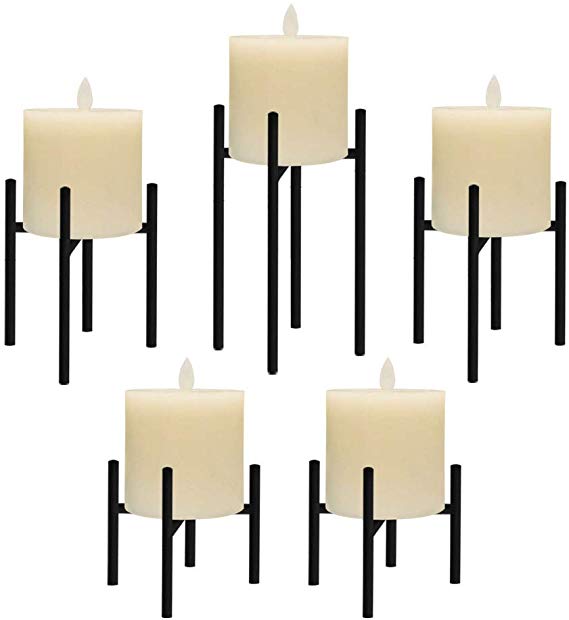 smtyle Candle Holders Set of 5 Candelabra for Fireplace Accessories with Black Iron-3.5" Diameter Ideal for Pillar LED Candles