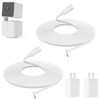 Uogw 2 Pack 10FT Power Adapter and Extension Cable Compatible with WYZE Cam Pan V3, USB to 90 Degree Micro USB Cable,L-Shaped Flat Power Charging Cord,5V/2A Outdoor Power Adapter (White)