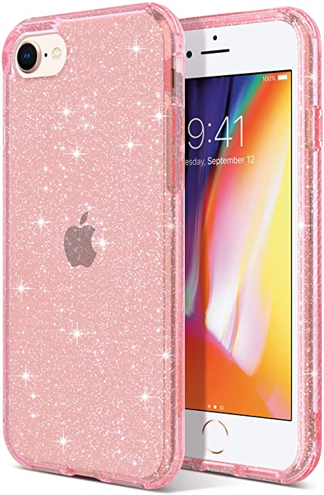 ULAK Slim Glitter iPhone 8 Case, iPhone SE Case 2020, iPhone 7 Case 4.7 Inch, Hybrid TPU Shock-Absorption Anti-Scratch Bumper Back Cover for New iPhone SE/iPhone 8/7 (Bling Pink)