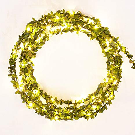 Leaf Garland Battery Operate Copper Lights 50 LED / 5M for Garden Path Party With Timer