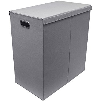 Sorbus Laundry Hamper Sorter with Lid Closure – Foldable Hamper, Detachable Lid and Divider, Built-In Handles for Easy Transport – Double (Grey)