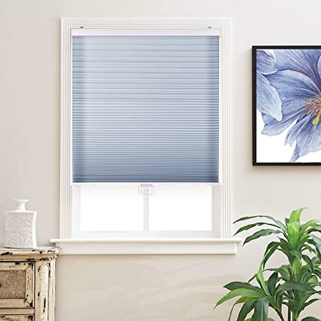 Keego Cellular Shades Cordless Honeycomb Blinds Fabric Window Shades, Custom Cut to Size Free-Stop Light Filtering Window Blind, Blue, 34.5" W x 64" H