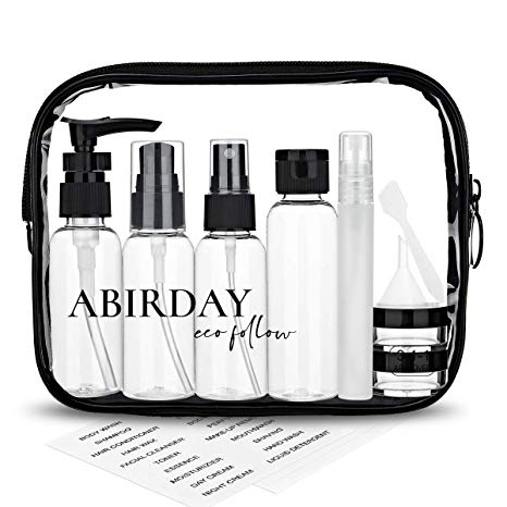Travel Bottles ABIRDAY & Travel Size Toiletries Bag with Leak-Proof Accessories & Travel Containers for Liquids Carry-on Approved for Airplane - Women/Men(SET-B)