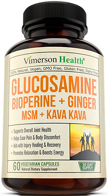 Glucosamine Bioperine MSM Ginger & Kava Kava - 100% Vegan Joint Pain Relief Supplement. Best Natural Anti-Inflammatory & Antioxidant Pills for your Lower Back, Neck, Knees, Hands, Relaxation & Energy