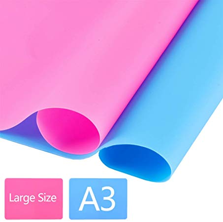 2PCS A3 Large Size Non-Slip Silicone Sheet for Crafts Jewelry Casting Molds Mat, Silicone Mats for Crafts, Non-Stick Surface, Multiple Uses, Reusable, Blue & Rose Red(15.7 x 11.8 inch)
