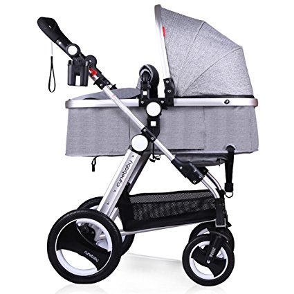 Cynebaby Newborn Baby Stroller for Infant and Toddler City Select Folding Convertible Baby Carriage Luxury High View Anti-shock Infant Pram Stroller with Cup Holder and Rubber Wheels (Linen Grey)