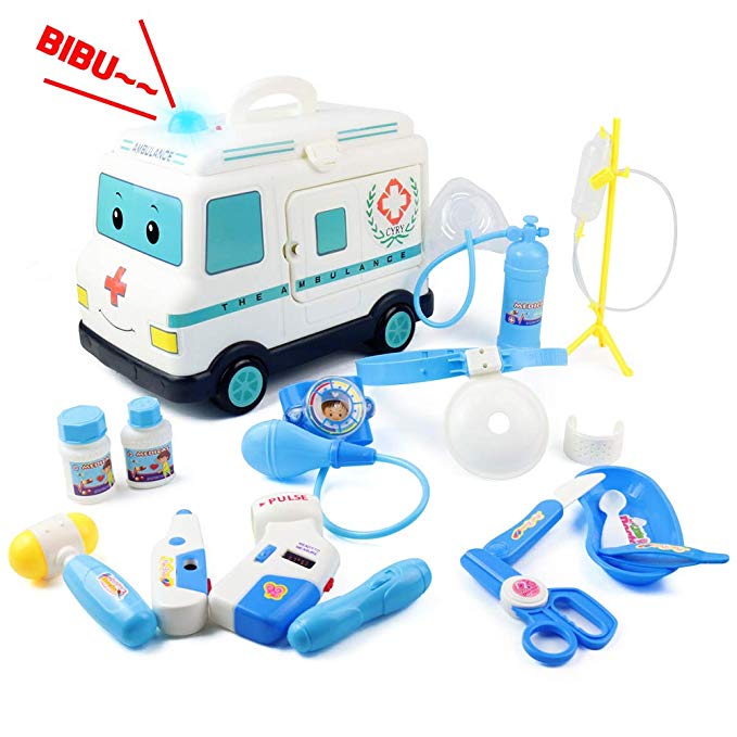 Fajiabao Doctor Kit for Kids Ambulance Toys with Lights and Sounds Realistic Pretend Dr Set Medical Kit Gift for Toddlers Boys Girls Child Baby