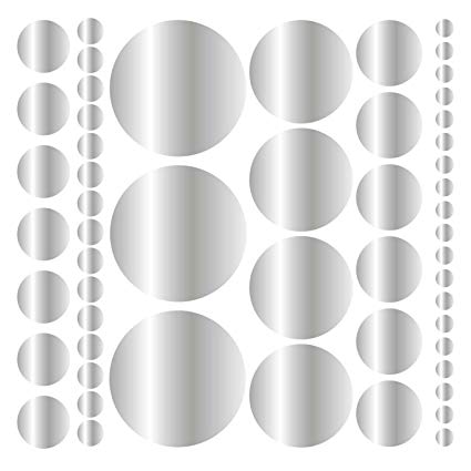 Assorted Size Polka Dot Decals - Repositionable Peel and Stick Circle Wall Decals for Nursery, Kids Room, Mirrors, and Doors (silver)