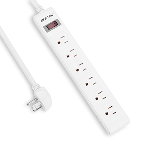 BESTEK 6-Outlet Surge Protector Commercial Power Strip with 12-Foot Long Power Cord and Right-Angled Power Plug, 200 Joule