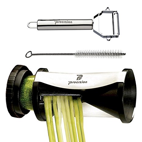 Procizion Spiral Slicer Complete Bundle Vegetable Spiralizer Cutter to Create Zucchini Pasta, Noodles and Garnishes Spaghetti Maker Includes Peeler and Cleaning Brush