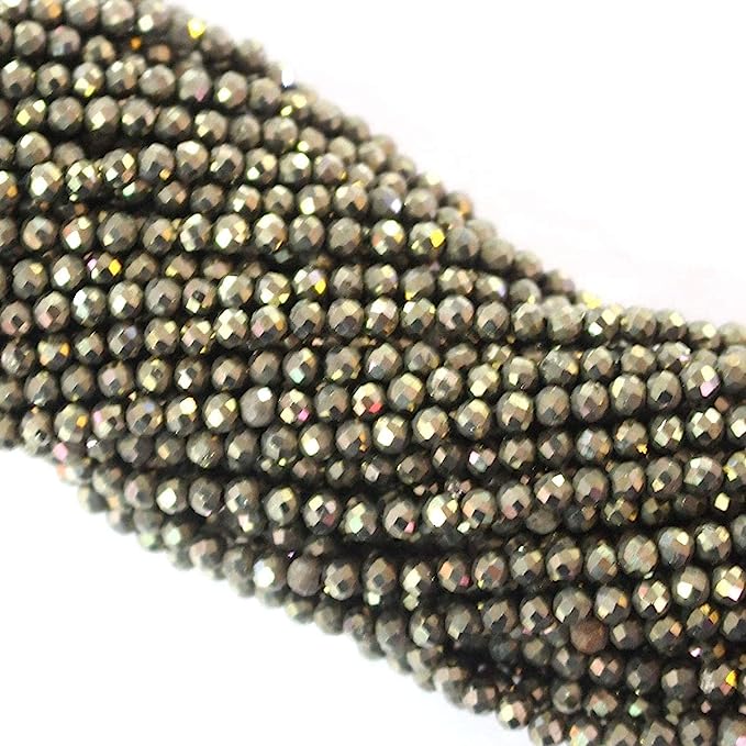 fashiontrenda Natural Genuine Pyrite Round Gemstone Beads for Jewerly Bracelet Making (Faceted 3mm), multicolor